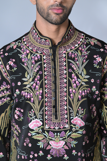 Rich Black Designer Italian Kurta Set for Men