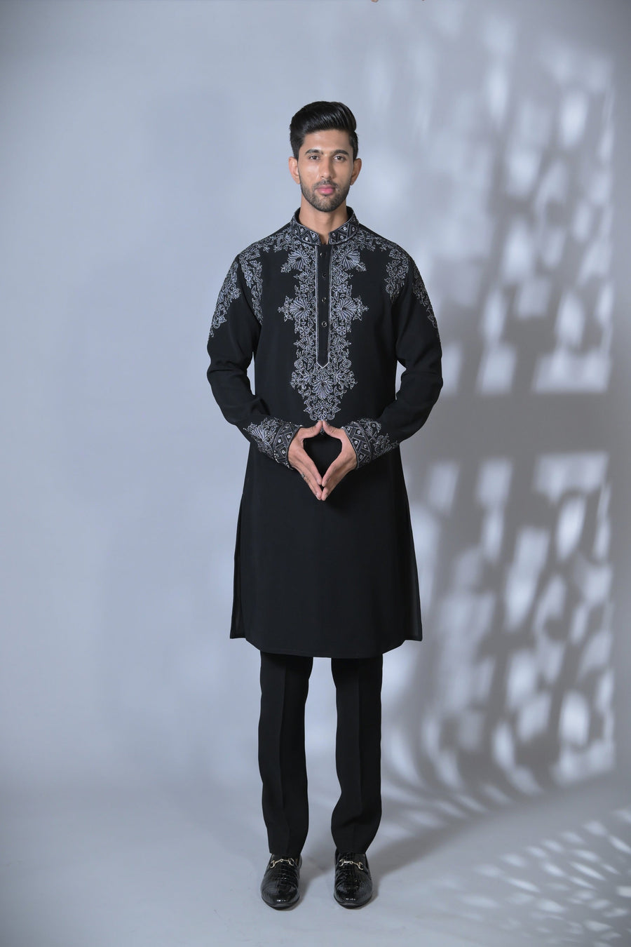 Black Heavy Embroided Kurta with Cutdana Detailing
