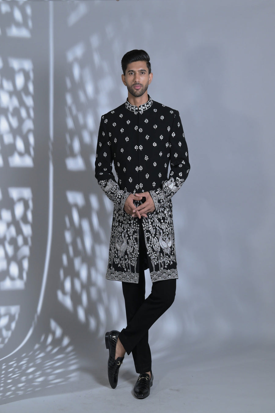 Designer Black Resham Embroided Men's Kurta Set