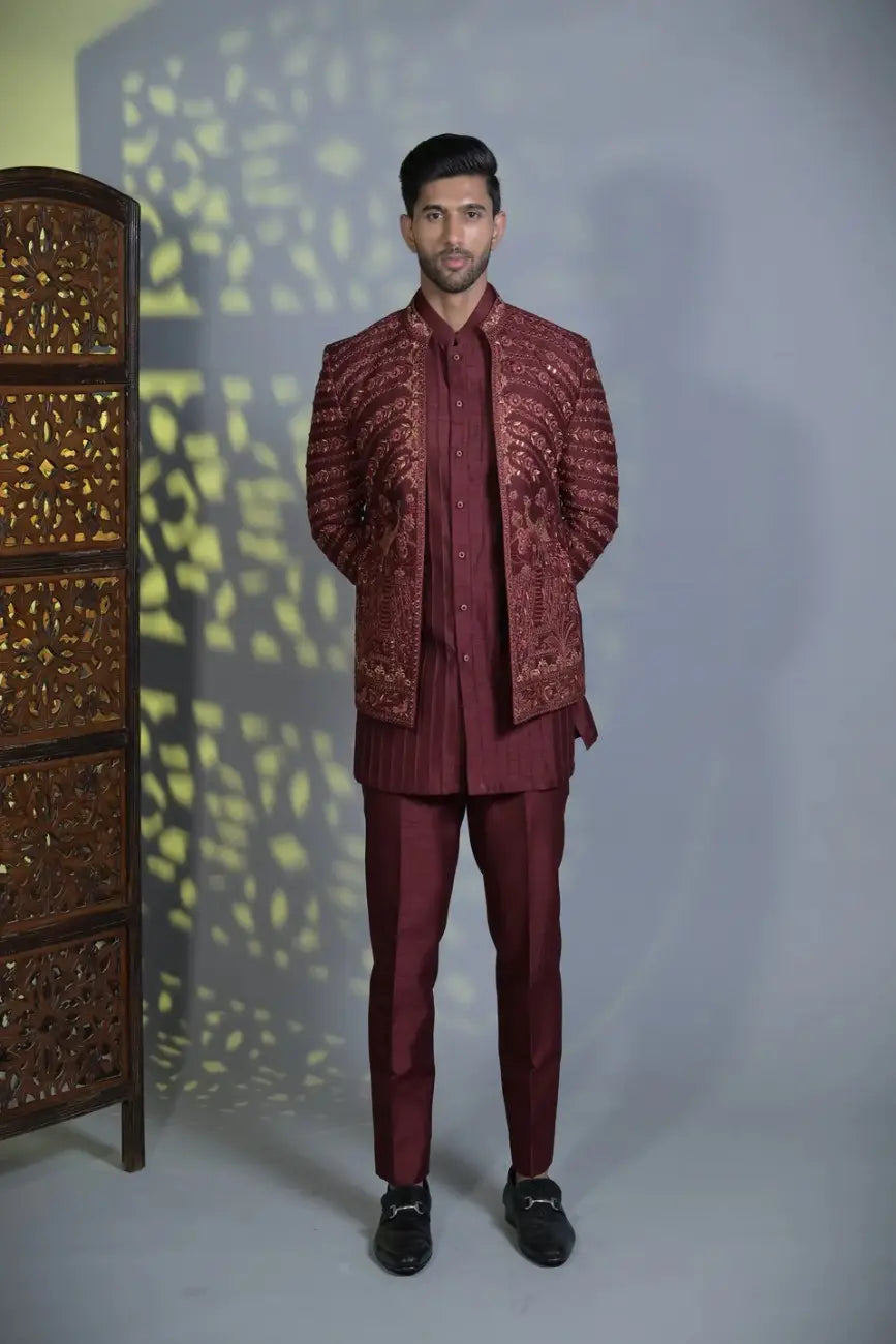 Front Open Designer Indo-western with Resham Work
