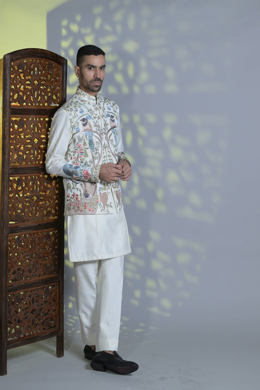 Designer White Embroidered Kurta with Embroidered Waistcoat