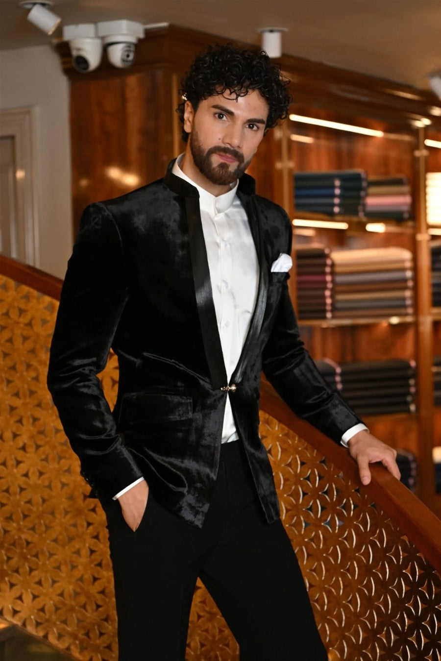 Black Velvet metallic necline Bandhgala