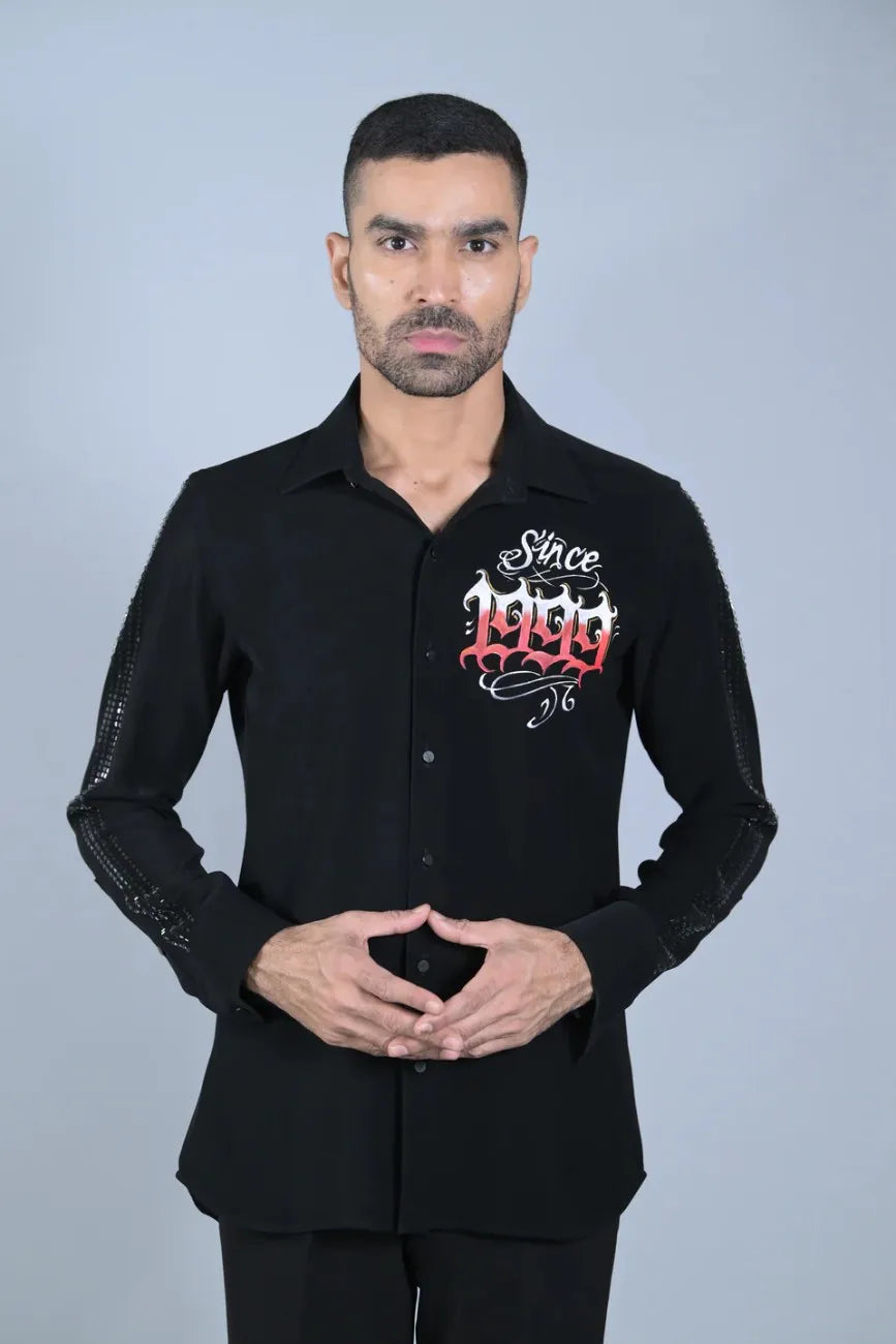 Designer Black Japanese Hand Painted Shirt