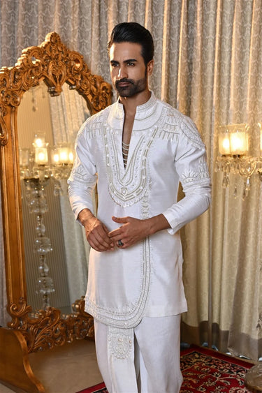 Ivory Sculptural Embroidered Kurta Dhoti