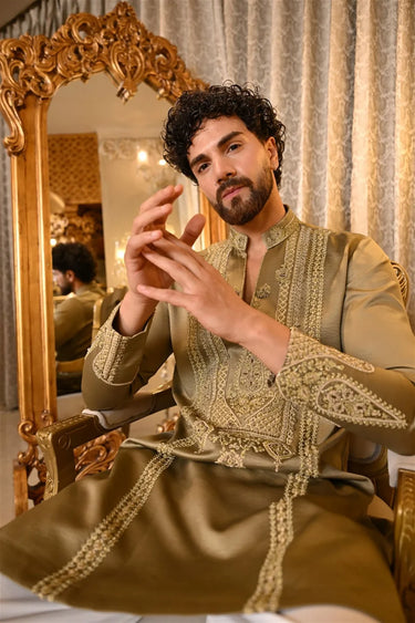 Moss Green Dori-Embroidered Kurta Set