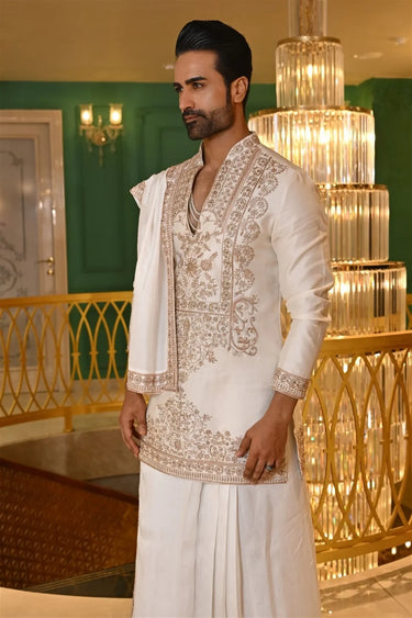 Pearl White Gold-Embroidered Kurta Set