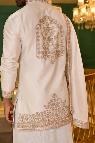 Pearl White Gold-Embroidered Kurta Set