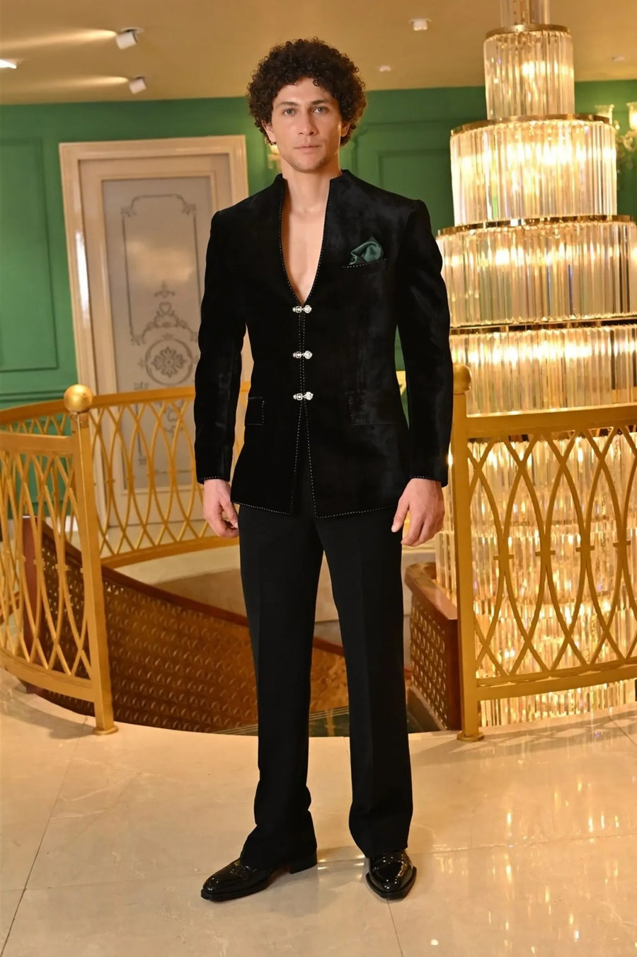 Black Velvet Clasp Bandhgala