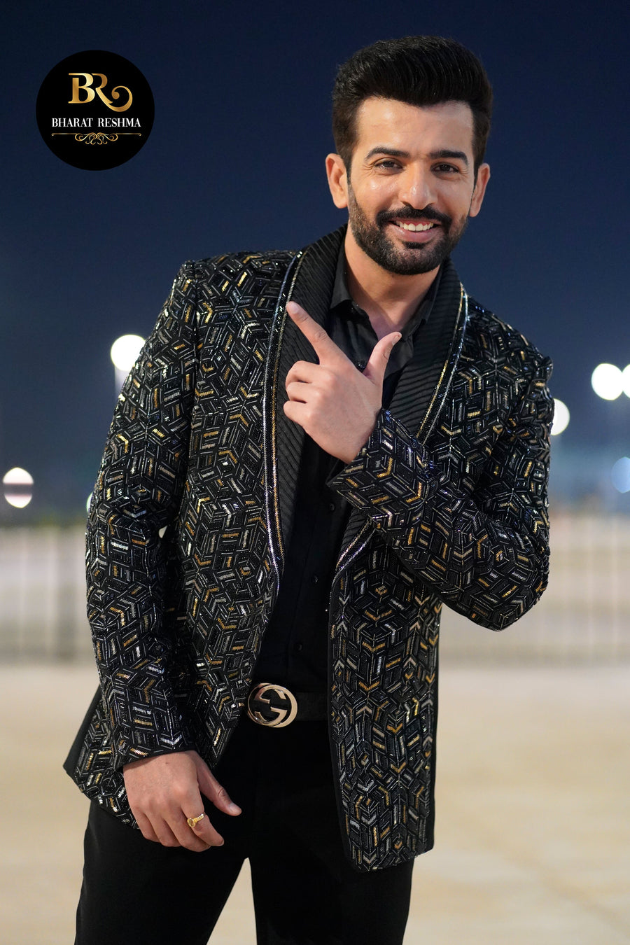 Jay Bhanushali Black Tuxedo with Luxe Cut Dana Detailing