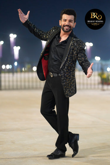 Jay Bhanushali Black Tuxedo with Luxe Cut Dana Detailing