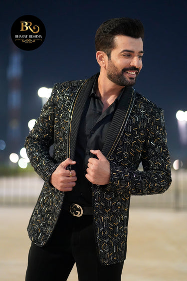 Jay Bhanushali Black Tuxedo with Luxe Cut Dana Detailing