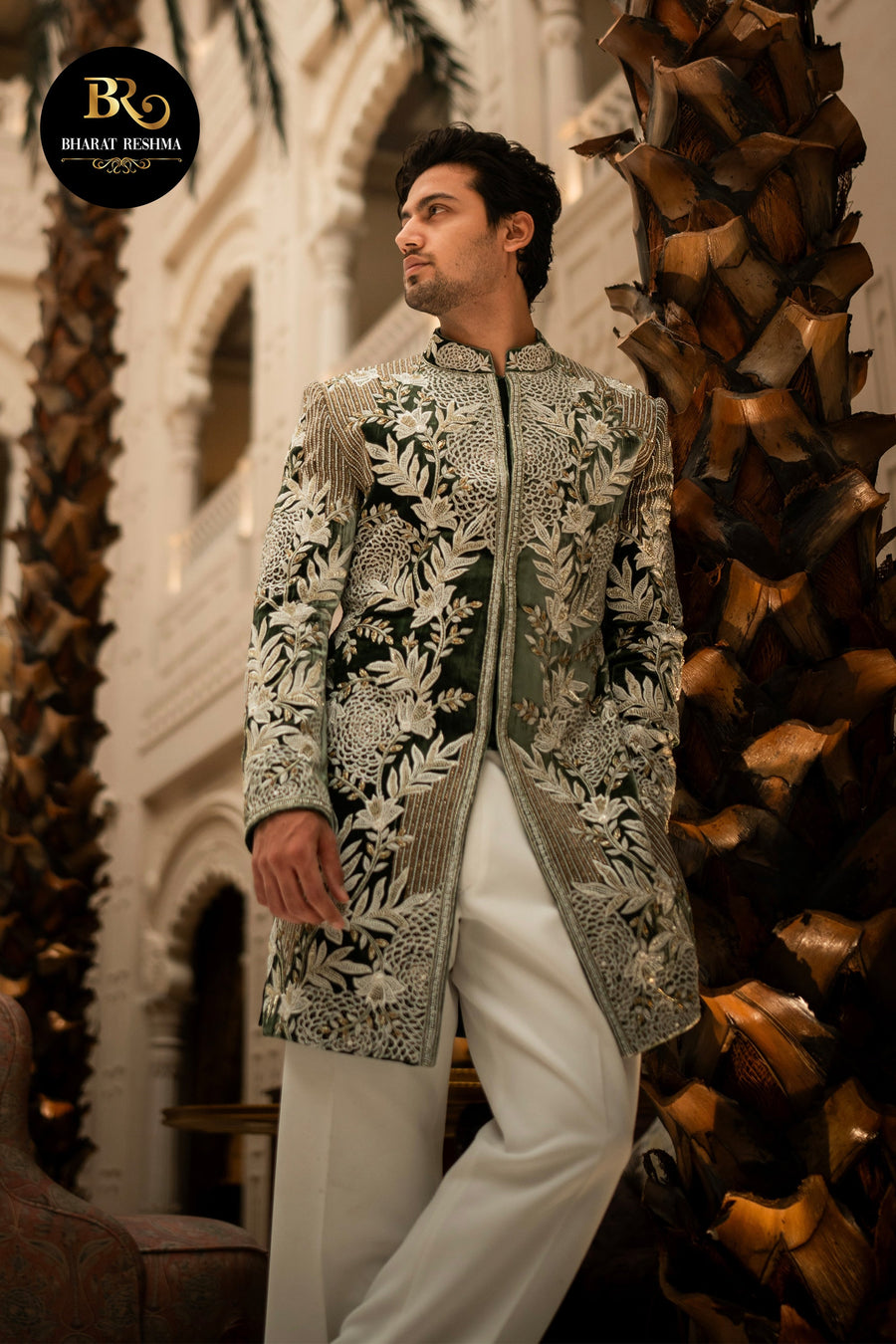 Mohak Narang in Our Green Designer indo-western embellished with hand embroidered