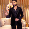 Siddhant Chaturvedi in Our Black Velvet Embroidery Bead Collar Tuxedo Set - Bharat Reshma
