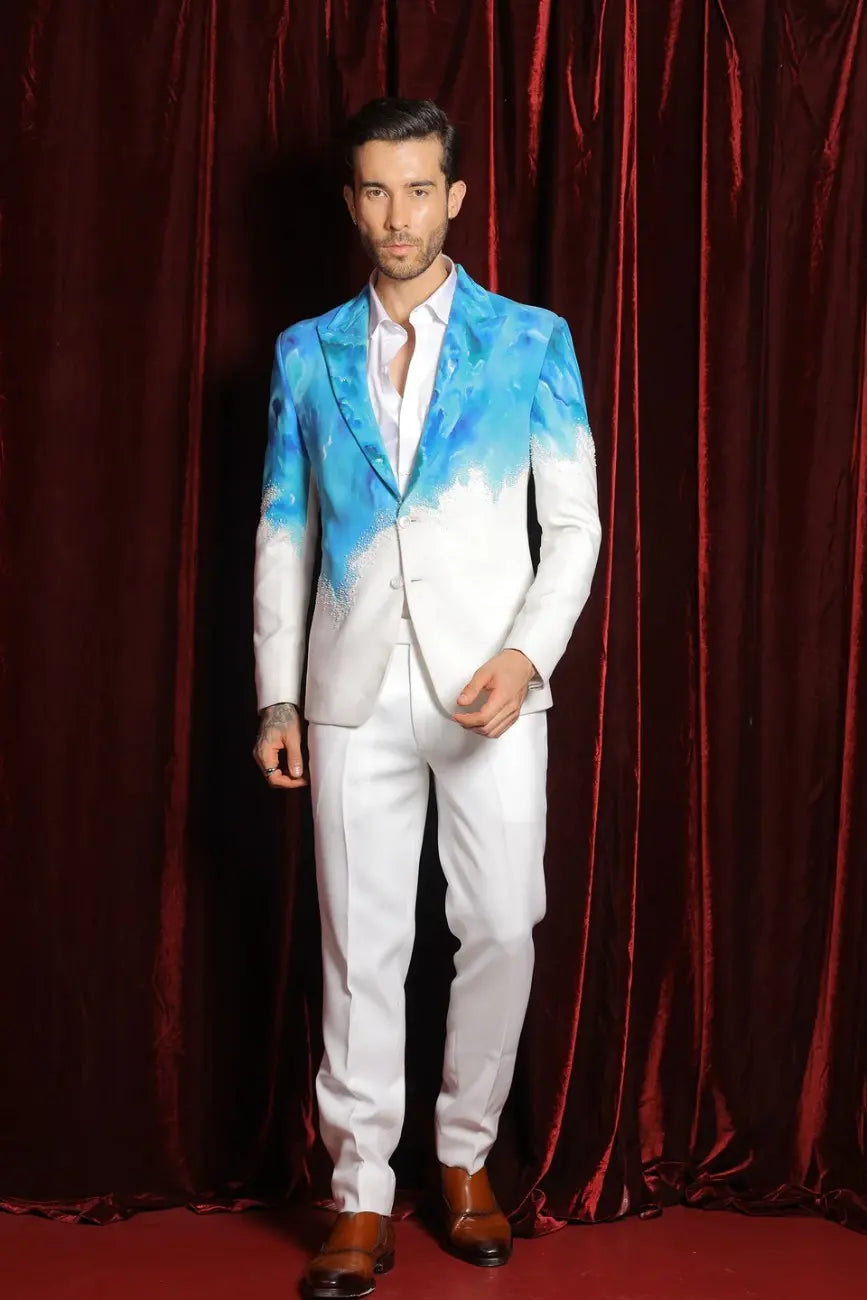 Ivory blue flow tuxedo set