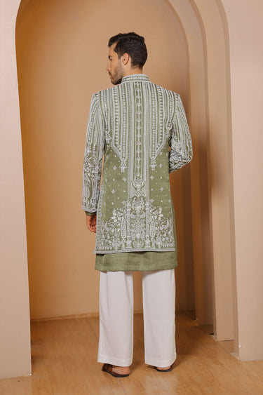 Green lineage indowestern set - Bharat Reshma