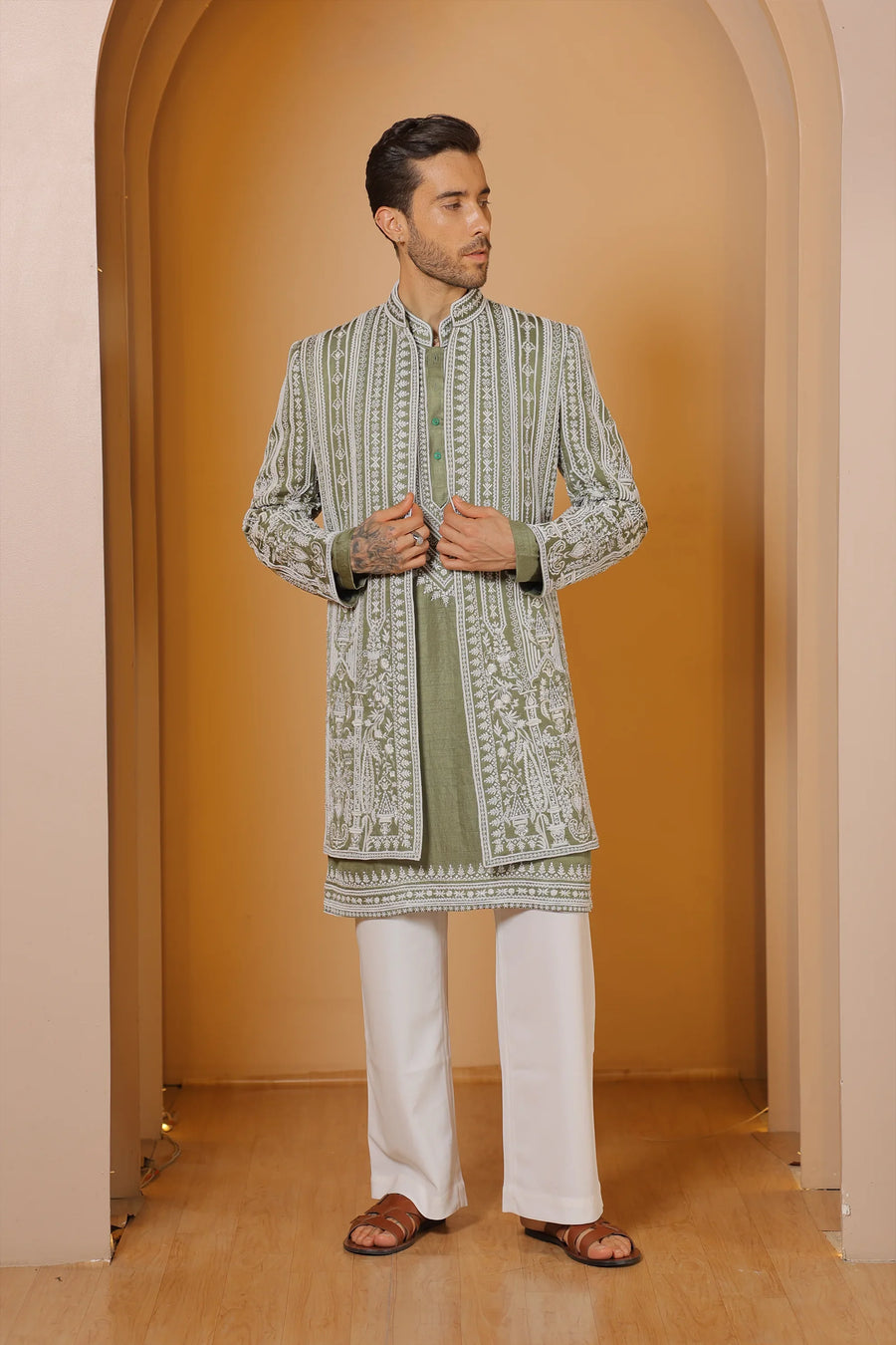 Green lineage indowestern set