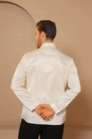 White Magna thread embroidered tapered fit shirt