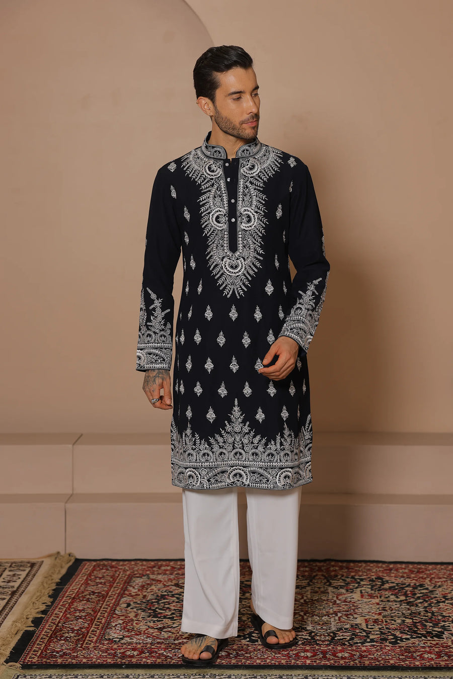 Black & White Traditional Kurta Set