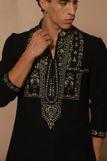 Black Noir heritage kurta set - Bharat Reshma