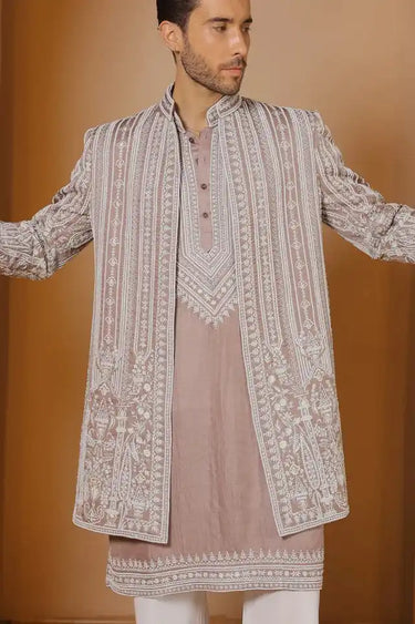 Blush brown lineage indowestern set