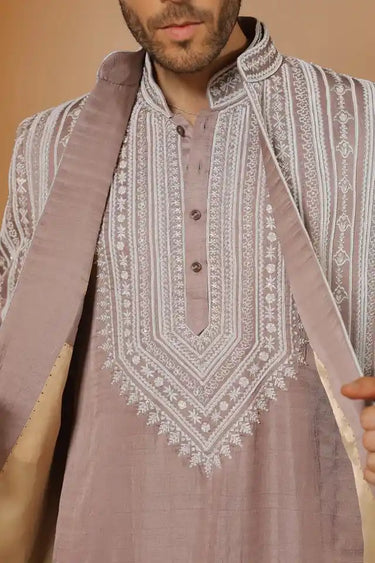 Blush brown lineage indowestern set