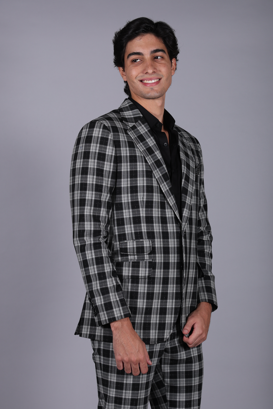 Black, Grey Check Semi-formal Suit