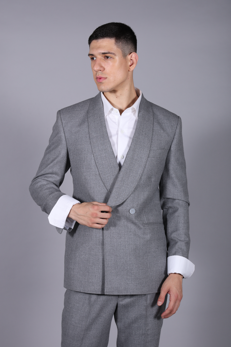 Gray Plain Bouble-Cuffed Formal Blazer and Pant