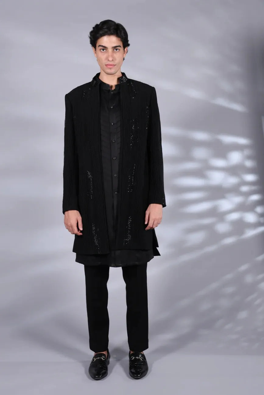Designer black Indo-western paired with kurta and pants