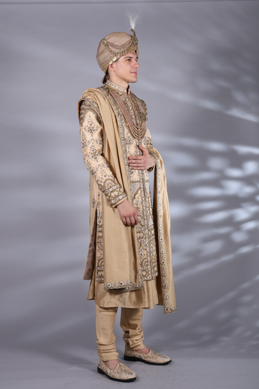 Designer Champagne brown sherwani set