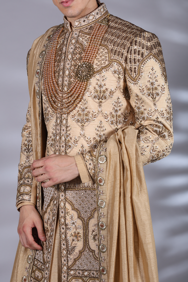 Designer Champagne brown sherwani set