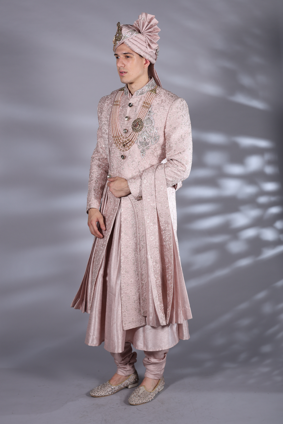 Designer Pink Sherwani Set with Anarkali Kurta