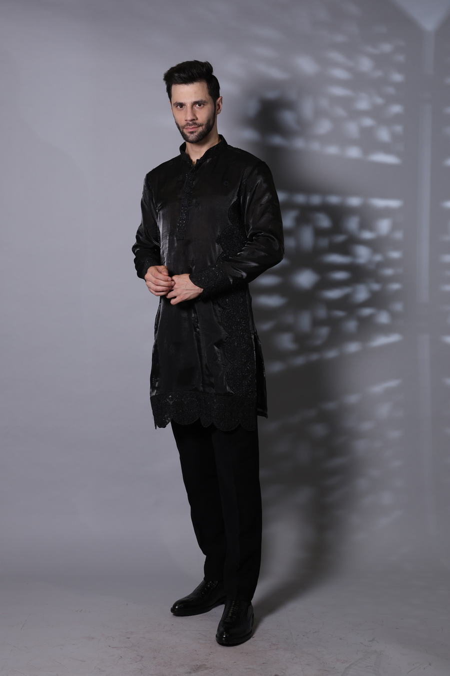 Black organza cut work kurta set