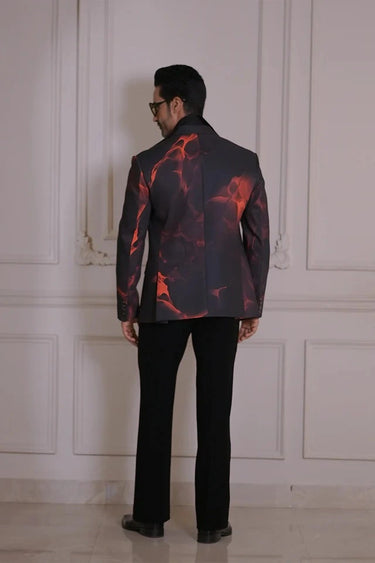 Black Magna Blazer with Red Fire Print