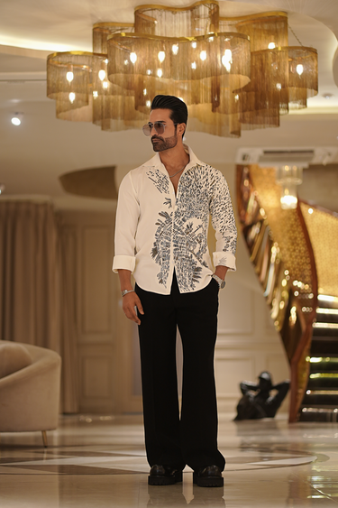Ivory Abstract Embroidered Shirt