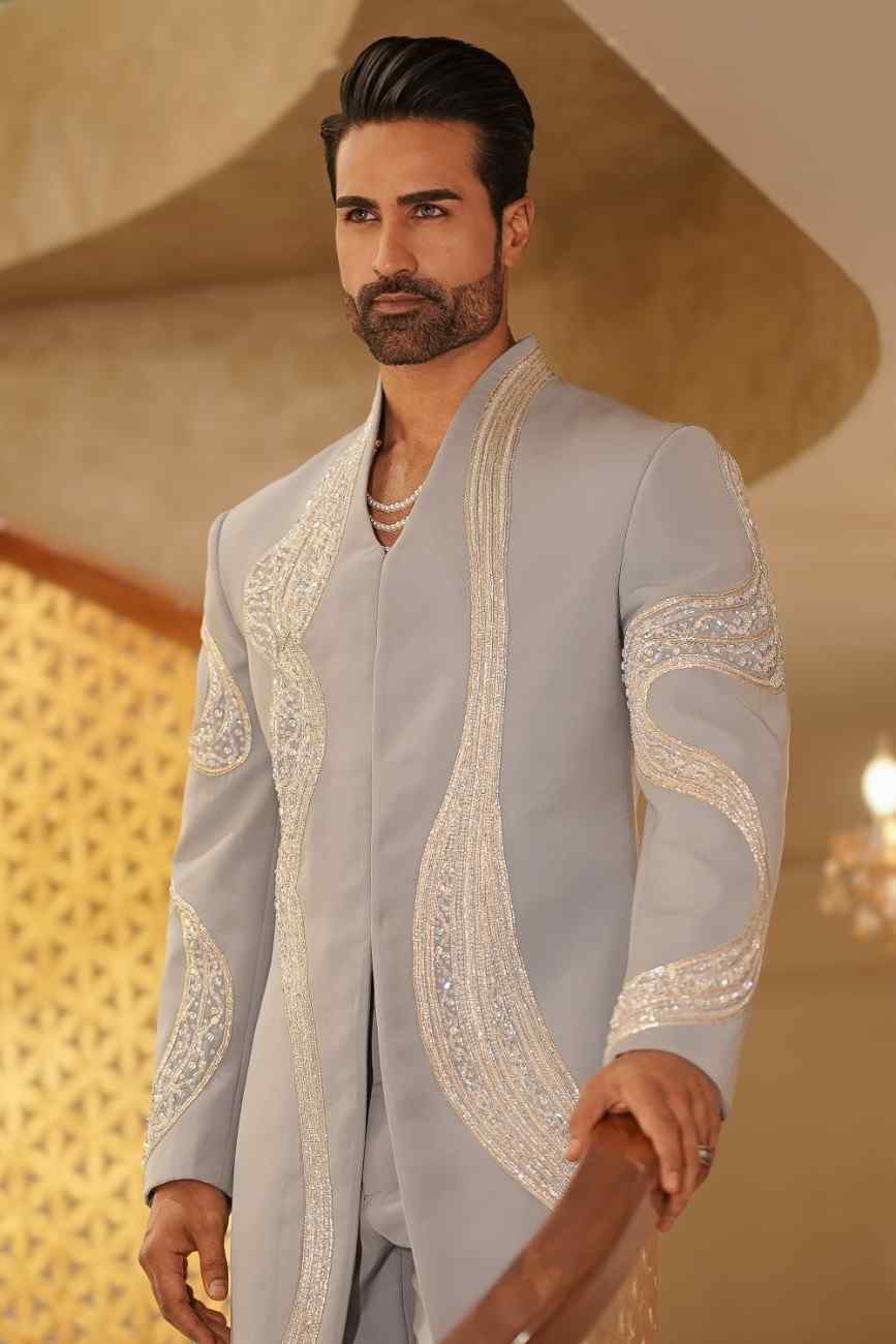 Powder Blue flowy Embroidered Indo Western