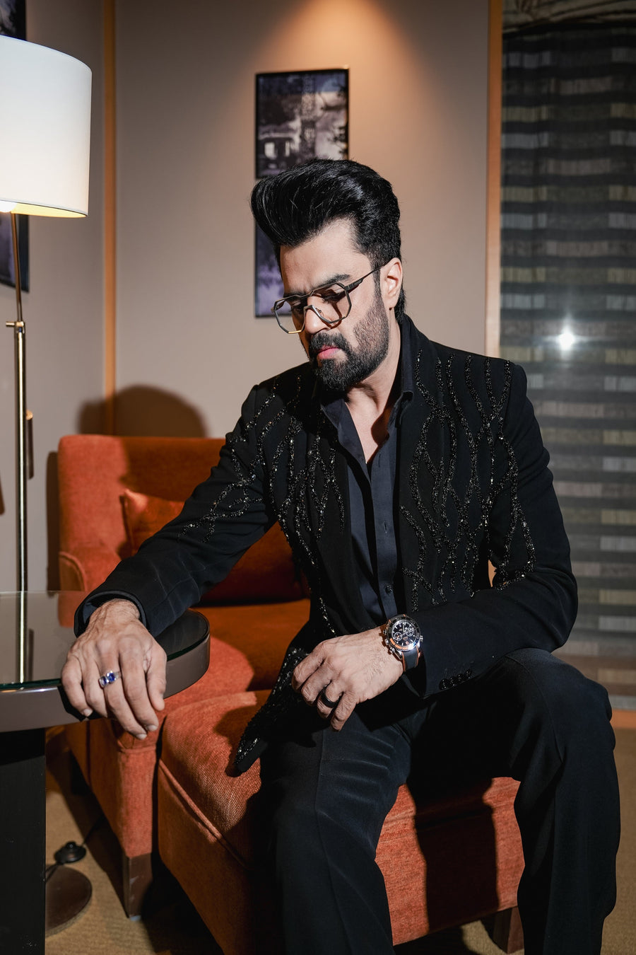 Manish Paul in Our Black Embroidered Cut Dana Tuxedo Set