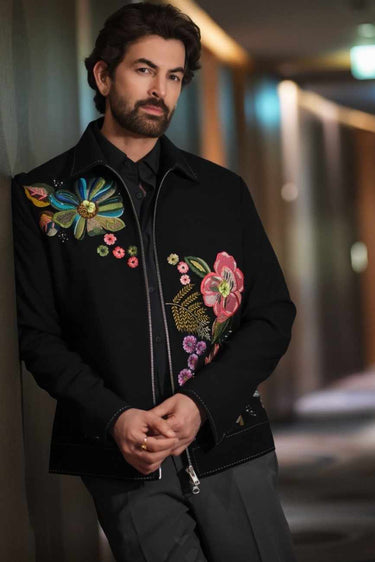 Neil Nitin Mukesh in Black Jacket with Multi-Color 3D Hand Embroidery