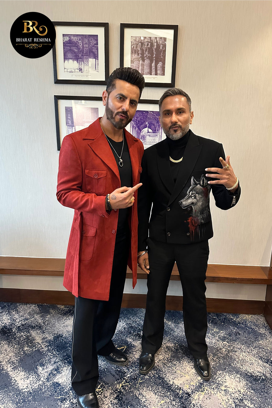 Honey Singh in Our Hand Painted Wolf Artwork jacket