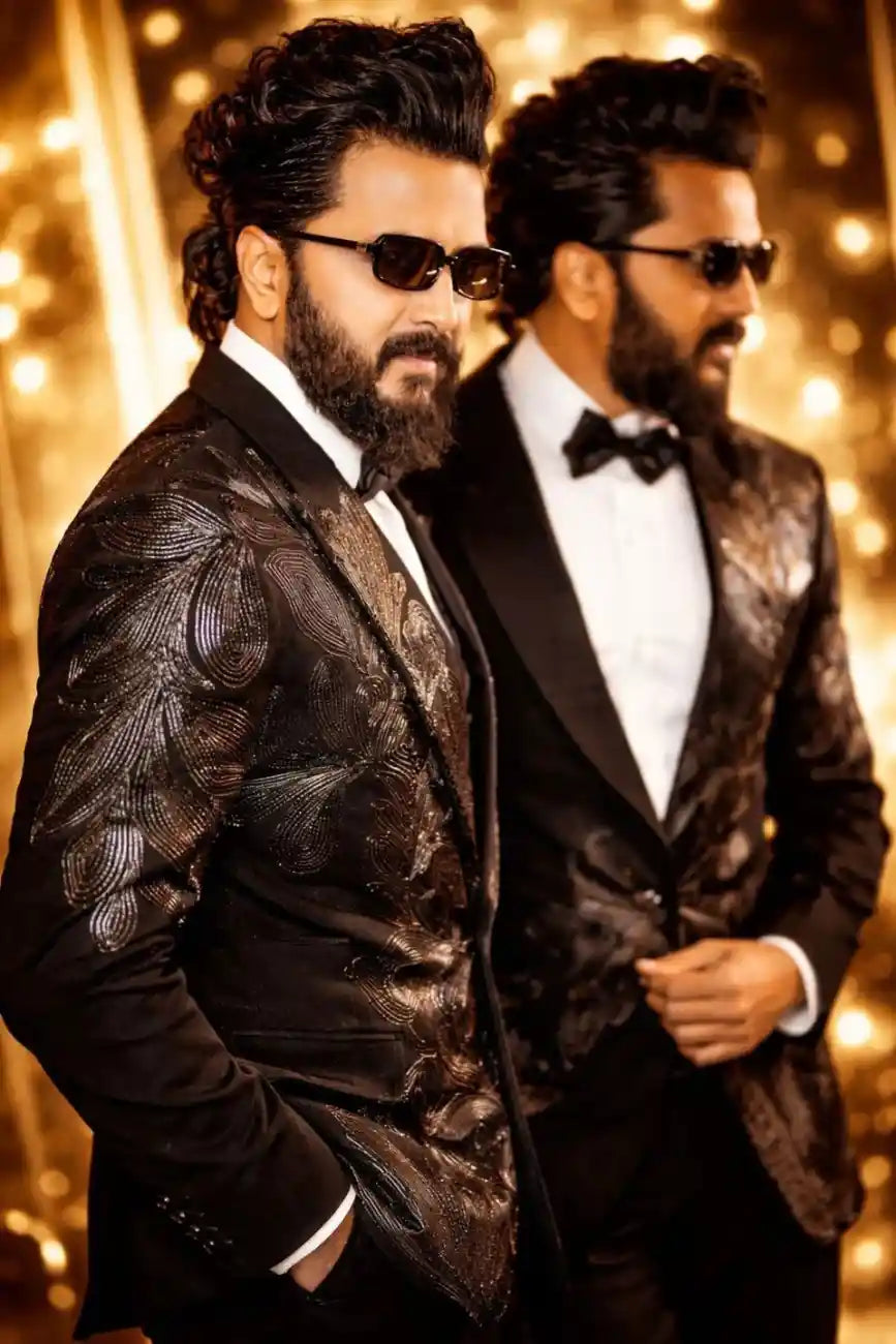 Riteish Deshmukh in glass strang embroidery black tux