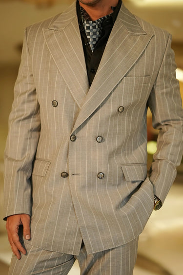 Grey Stripe donatella Double-Breasted Suit