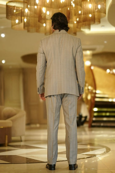 Grey Stripe donatella Double-Breasted Suit