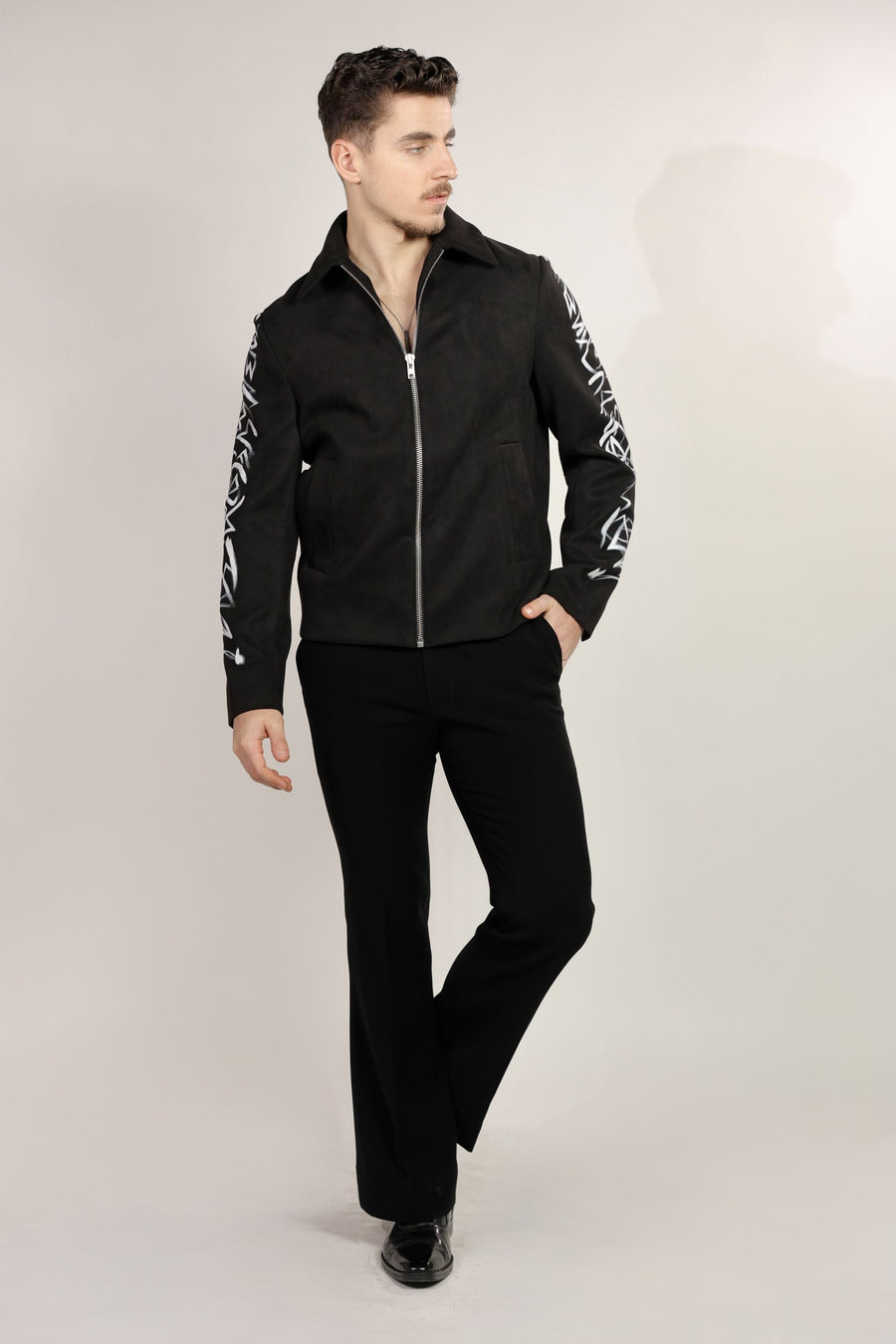 Black Magna Suiting Hand Paint Jacket