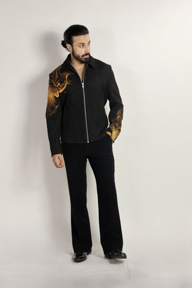 Black Magna Suiting Fire Hand Paint Jacket