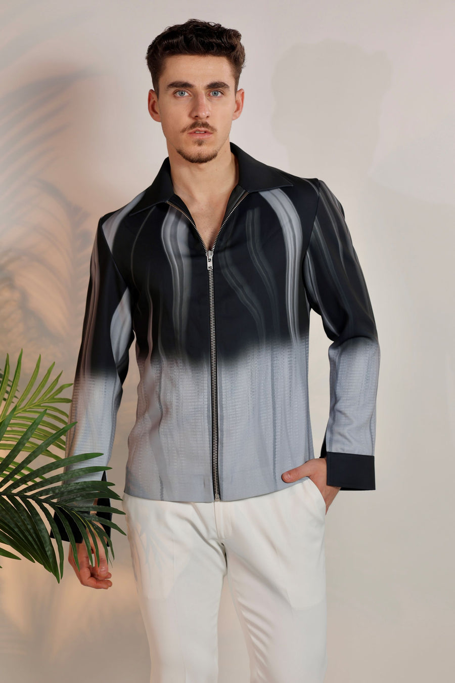 Grey Satin Digital Print Bomber Jacket