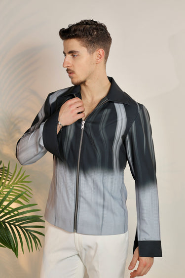 Grey Satin Digital Print Bomber Jacket