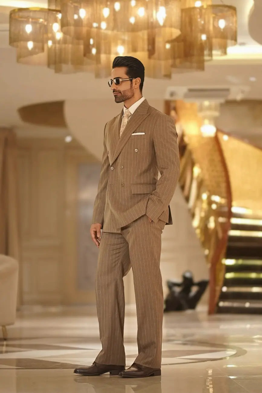 Camel Tan Stripe wool & cashmere Suit