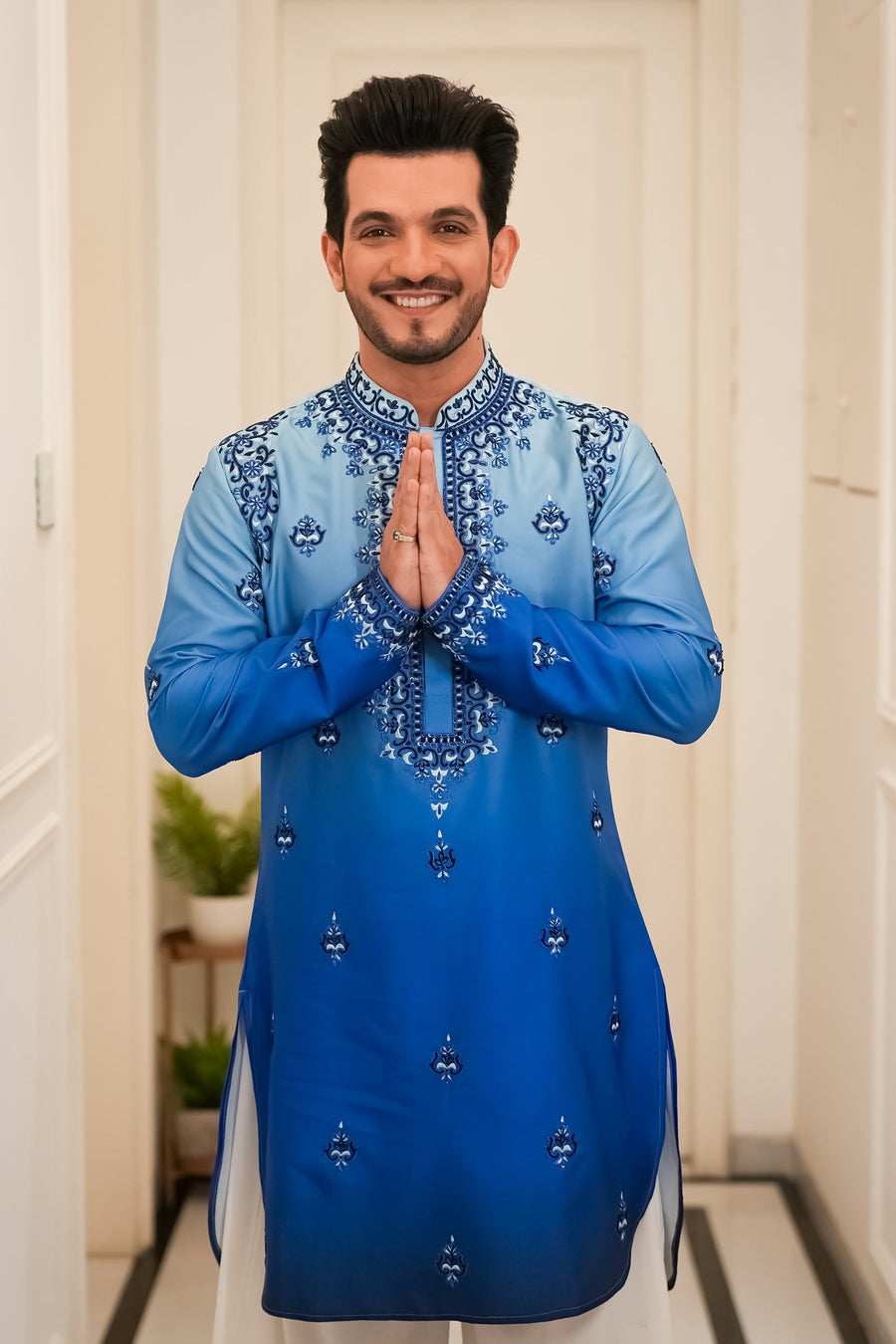 Arjun Bijlani in Our Blue Silk Kurta Set