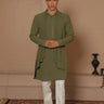 Olive Drape Kurta Stole Set - Bharat Reshma