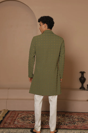 Olive Drape Kurta Stole Set - Bharat Reshma