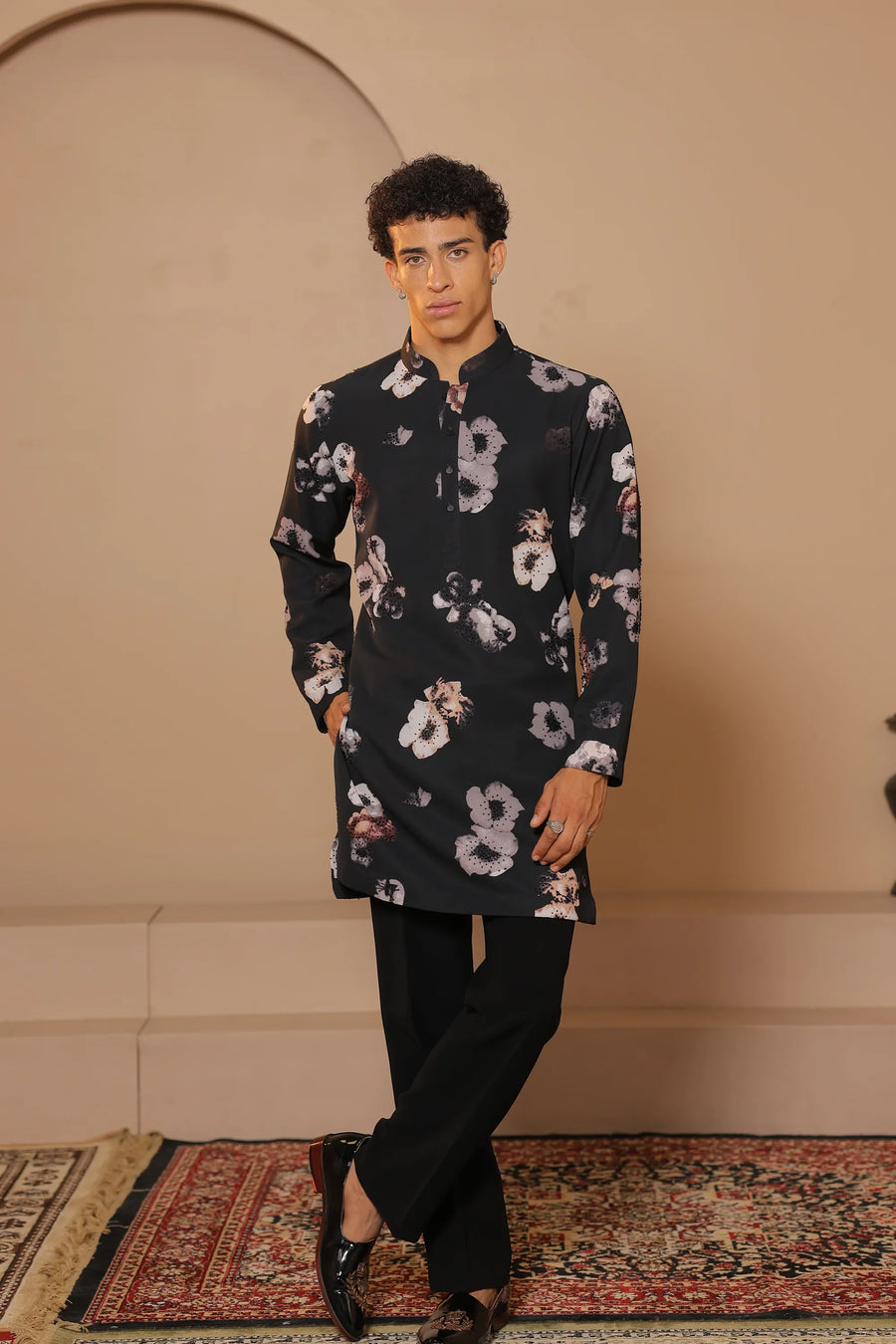 Black Floral Edge kurta